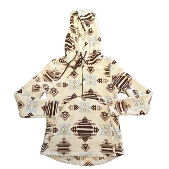 Avalanche Women’s Medium Aztec Print Fleece quarter Zip Hoodie Neutral Tones - Picture 1 of 7